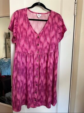 LuLaRoe Heidi Pink Patterned Button-Front Midi Dress